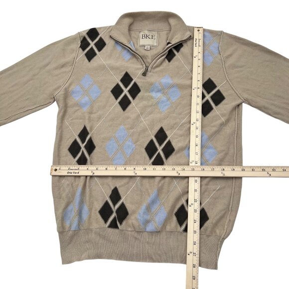 BKE Mens Argyle Pullover Sweater XL Beige 1/4 Zip 100% Cotton Casual Knit - Picture 3 of 5